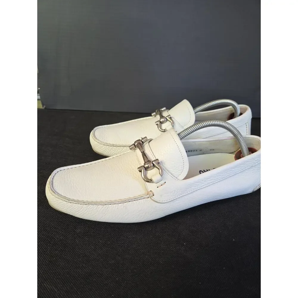 SALVATORE FERRAGAMO Size 8.5D'Parigi' Re White Leather Men's Loafers